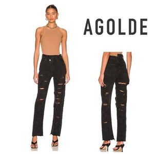 Agolde Criss Cross Straight Leg Jeans in Black